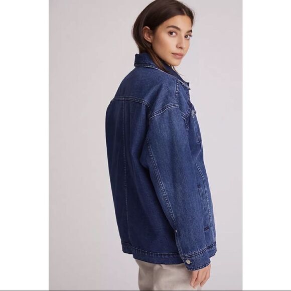 NEW Anthropologie Pilcro Longline Denim Button Front Trucker Jacket Coat Small - Picture 4 of 5